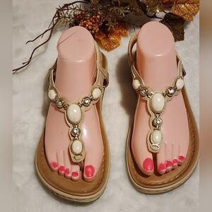 Elegant Beige Sandals with Gemstone Accents
